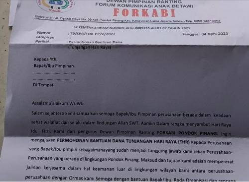 Heboh Surat Ormas Forkabi Minta THR ke Perusahaan