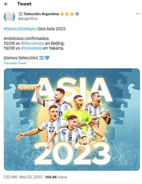 Resmi! Timnas Argentina Hadapi Timnas Indonesia di FIFA Matchday Juni 2023