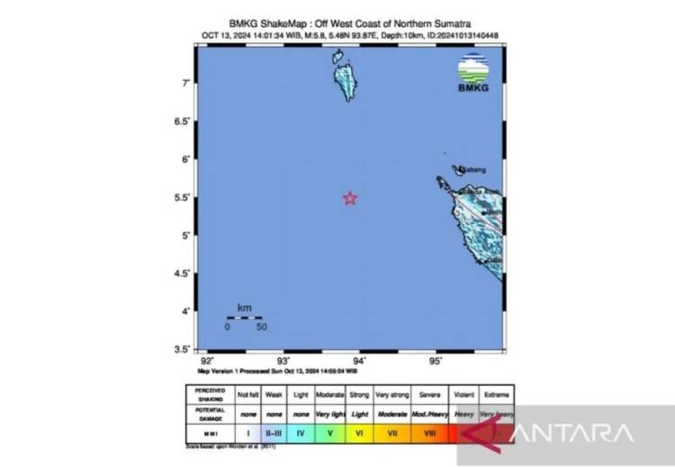 Gempa Bumi M5,8 Guncang Aceh Besar, BMKG: tidak Ada Potensi Tsunami