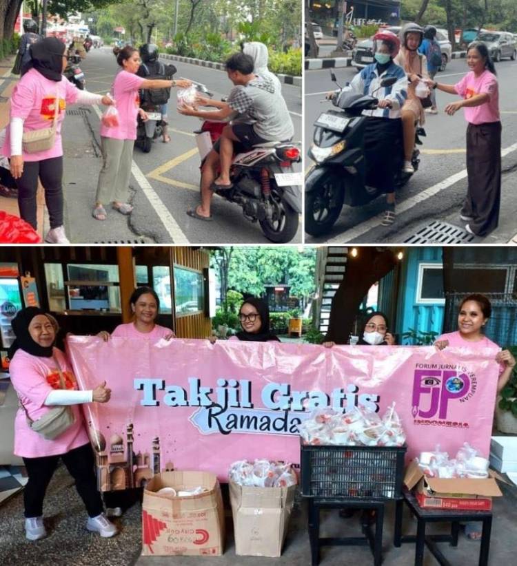 FJPI Jatim Bagikan Takjil kepada Para Pengguna Jalan di Surabaya