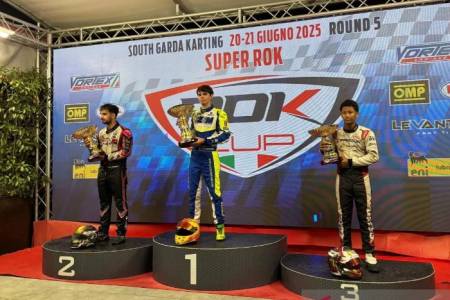 Atlet Gokart Muda Indonesia, Qarrar Firhand, Naik Podium Perdananya di ROK Cup Italy 2025
